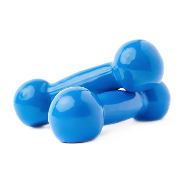 Paar Plastic gecoate dumbells geïsoleerd op de witte achtergrond — Stockfoto