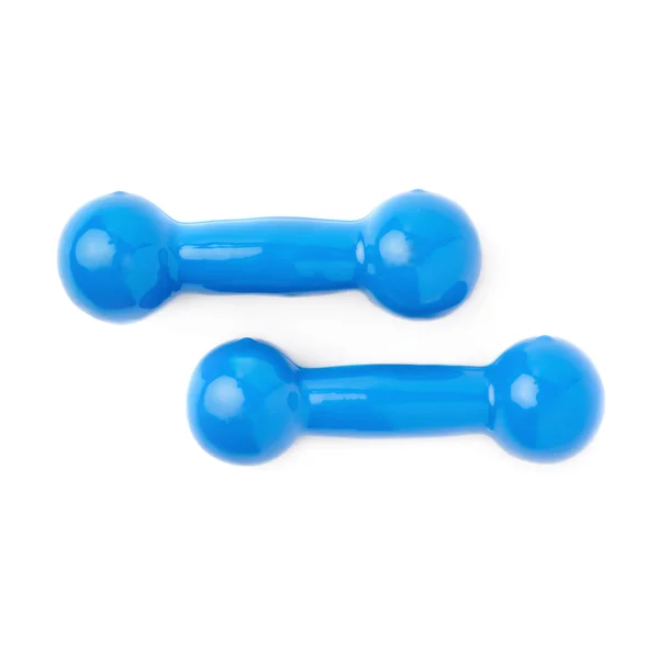 Paar Plastic gecoate dumbells geïsoleerd op de witte achtergrond — Stockfoto