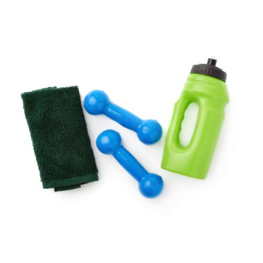 Beyaz arka plan üzerinde izole plastik kaplı dumbells çifti