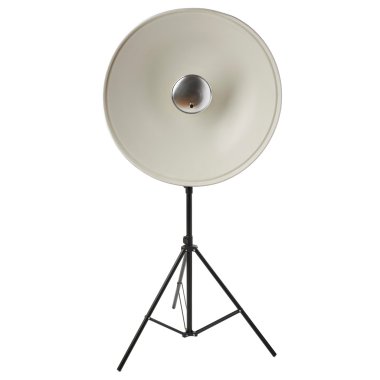 Stüdyo flaş bir stand izole beyaz arka plan üzerinde