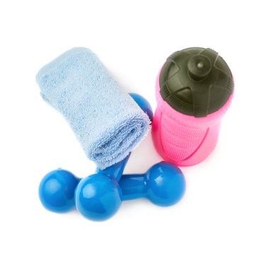 Beyaz arka plan üzerinde izole plastik kaplı dumbells çifti