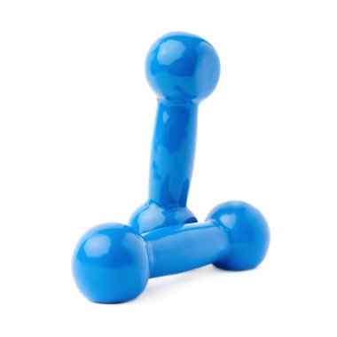 Beyaz arka plan üzerinde izole plastik kaplı dumbells çifti