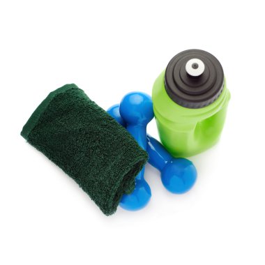 Beyaz arka plan üzerinde izole plastik kaplı dumbells çifti