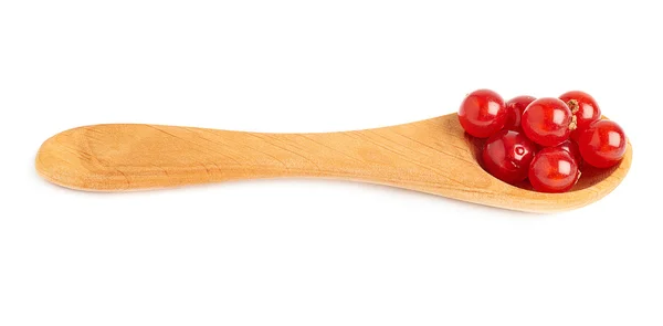 Wooden spoon filled with Red Currant isolated over white background — Stock Photo, Image