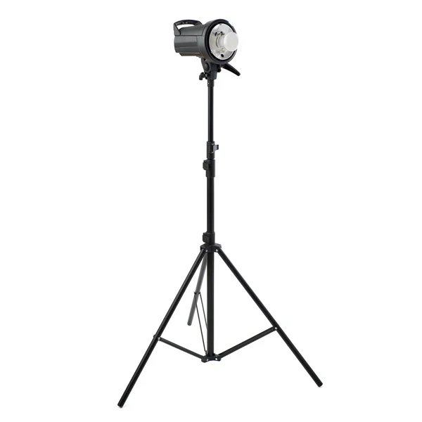 Studio flash sur un stand sur fond blanc isolé — Photo