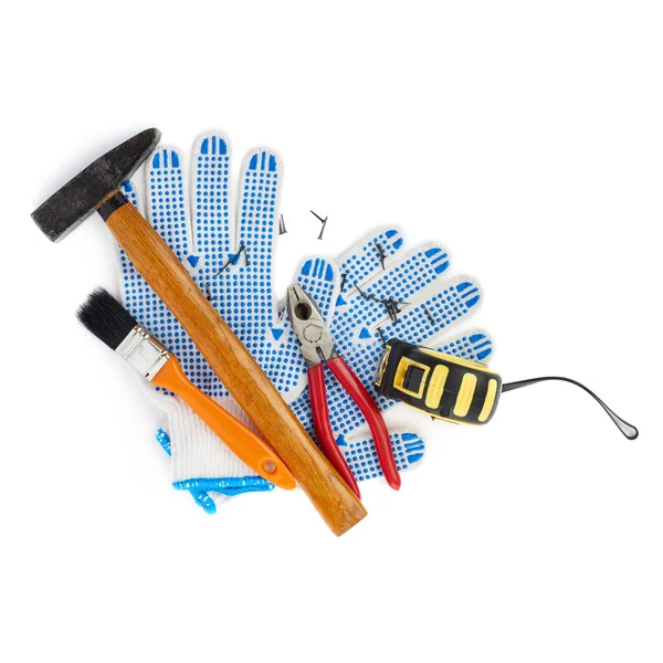 Montón de herramientas de trabajo sobre fondo blanco aislado — Foto de Stock