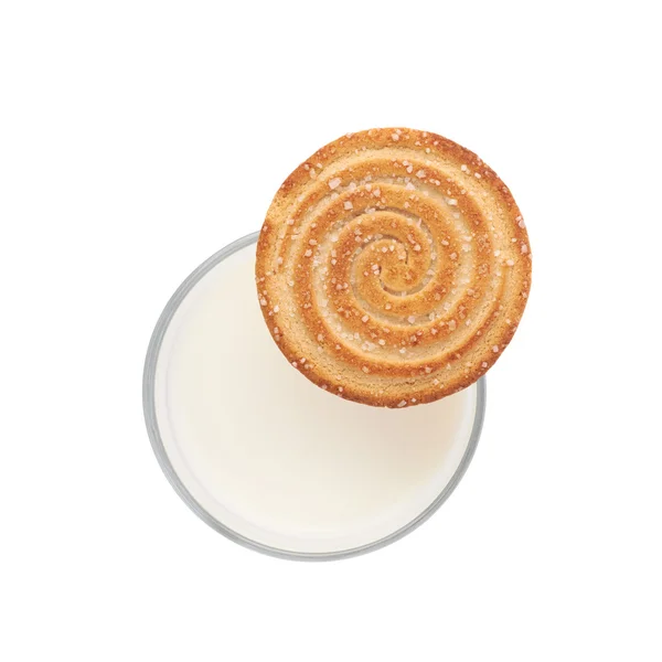 Glass of milk and cookie isolated over the white background — Stock Photo, Image