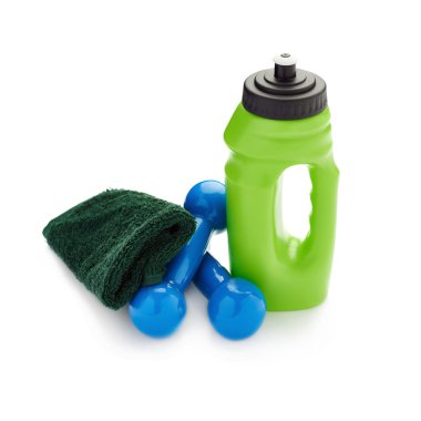 Beyaz arka plan üzerinde izole plastik kaplı dumbells çifti