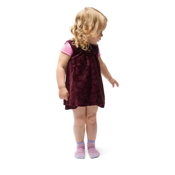 Jovem menina de pé sobre fundo branco isolado — Fotografia de Stock