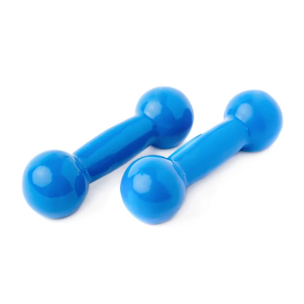 Paar Plastic gecoate dumbells geïsoleerd op de witte achtergrond — Stockfoto