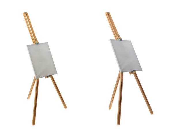 Set di cavalletto in legno su sfondo bianco isolato — Foto Stock