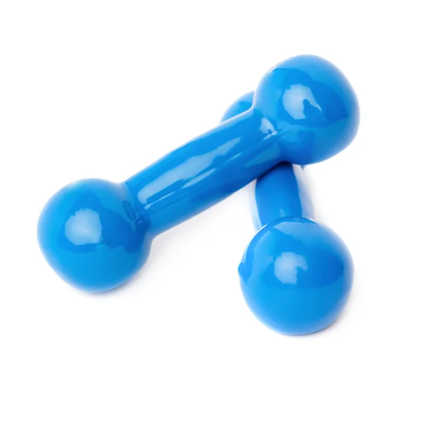 Paar Plastic gecoate dumbells geïsoleerd op de witte achtergrond — Stockfoto