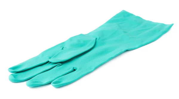 Гумова латексна зелена рукавичка на білому ізольованому фоні — стокове фото