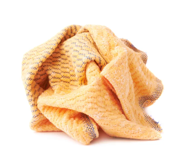 Crumpled yellow towel isolated over the white background — Stock Photo, Image