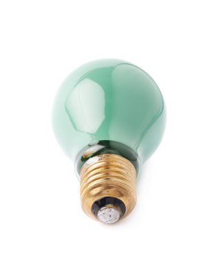 Tek elektrik ampul beyaz arka plan üzerinde izole kendi tarafında yalan