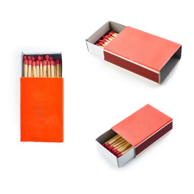 Set of Pile of Wooden matches isolated over the white background