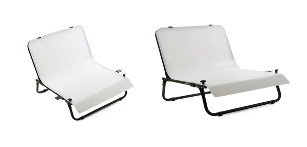 Набор стола для фотосъемки на изолированном белом фоне — стоковое фото