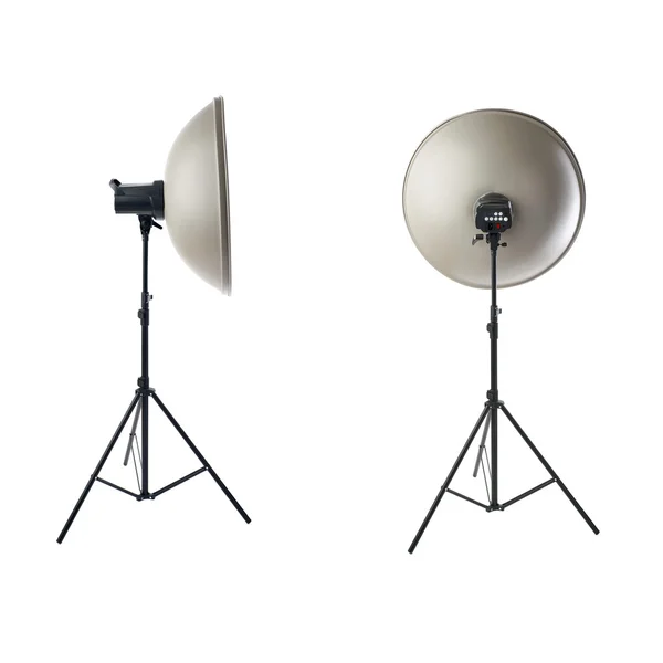 Set of Studio flash on a stand over isolated white background — Stock Photo, Image