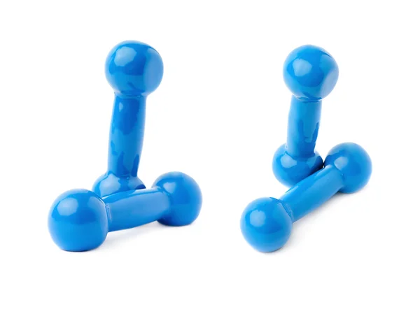 Set paar Plastic bekleed dumbells geïsoleerd op de witte achtergrond — Stockfoto