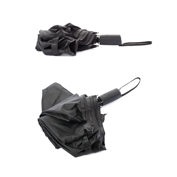 Juego de paraguas negro aislado sobre fondo blanco — Foto de Stock