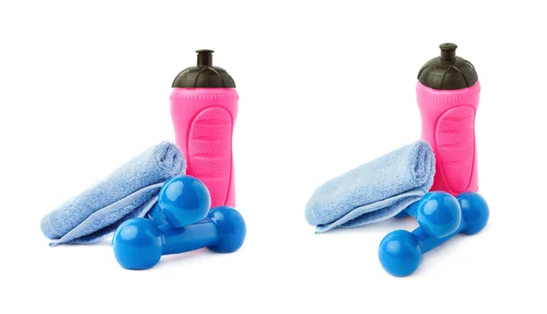 Set paar Plastic bekleed dumbells geïsoleerd op de witte achtergrond — Stockfoto