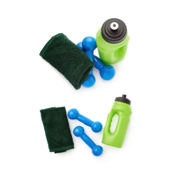 Set paar Plastic bekleed dumbells geïsoleerd op de witte achtergrond — Stockfoto