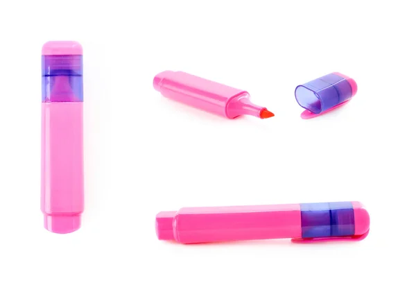 组的紫色荧光笔，在白色的背景分离 — 图库照片