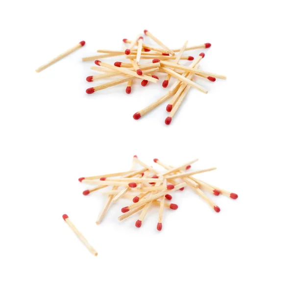 Set of Pile of Wooden matches isolated over the white background — Stock Photo, Image