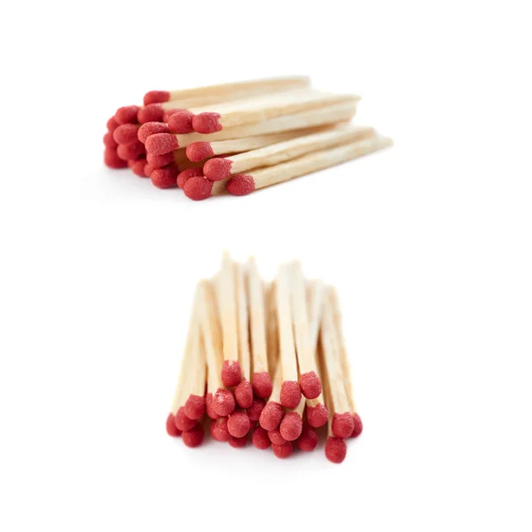 Set of Pile of Wooden matches isolated over the white background — Stock Photo, Image