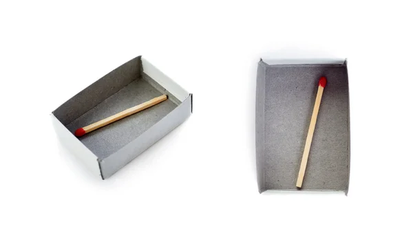 Set aus einem hölzernen Streichholz in Schachtel isoliert über dem weißen Hintergrund — Stockfoto