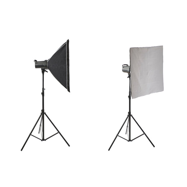 Set of Studio flash on a stand over isolated white background