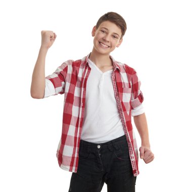 Sevimli genç çocuk beyaz izole arka plan üzerinde