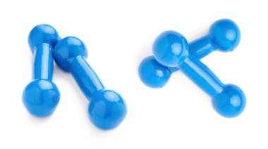 Beyaz arka plan üzerinde izole çift kaplı plastik dumbells kümesi