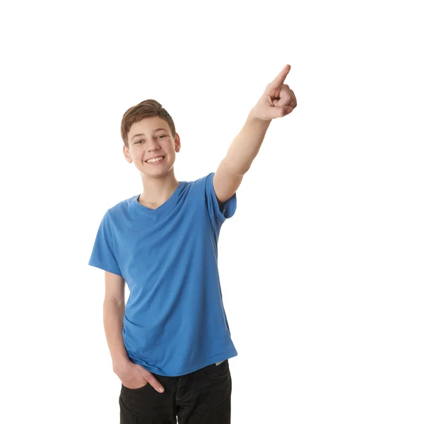 Bonito adolescente menino sobre branco isolado fundo — Fotografia de Stock