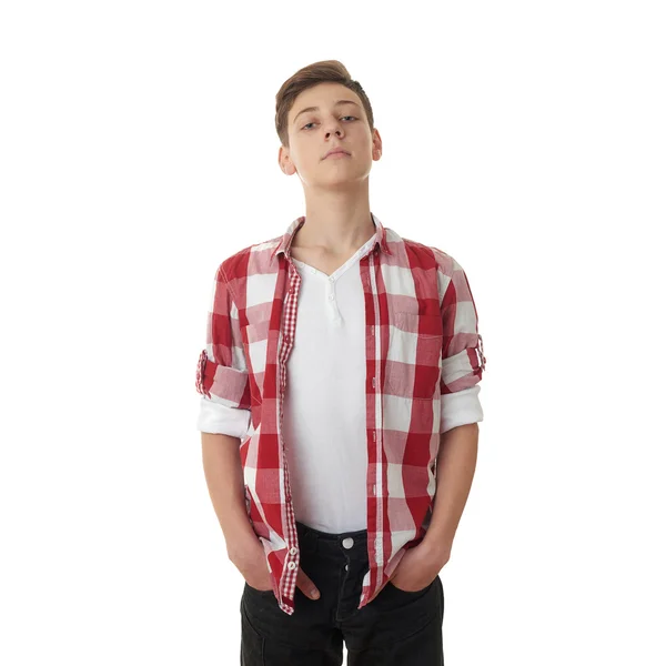 Lindo adolescente chico sobre blanco aislado fondo —  Fotos de Stock
