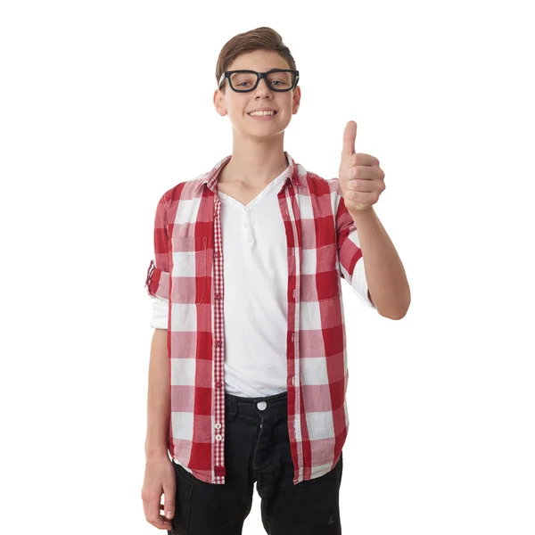 Lindo adolescente chico sobre blanco aislado fondo — Foto de Stock