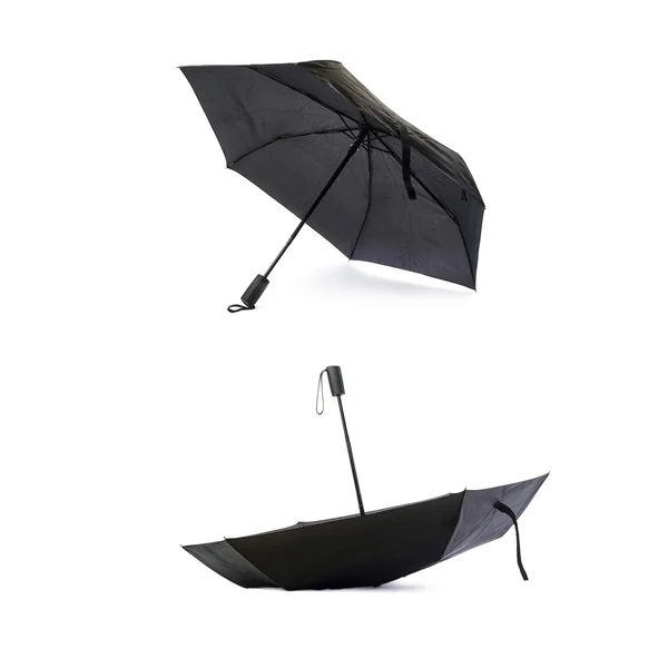 Uppsättning av svart paraply isolerade över den vita bakgrunden — Stockfoto
