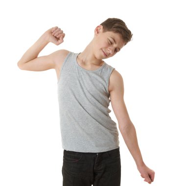 Sevimli genç çocuk beyaz izole arka plan üzerinde