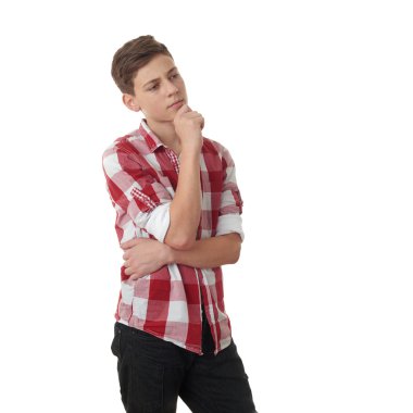 Sevimli genç çocuk beyaz izole arka plan üzerinde