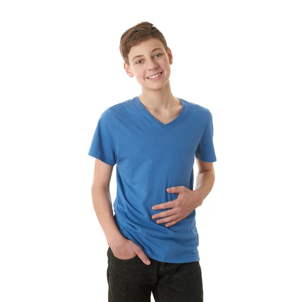 Lindo adolescente chico sobre blanco aislado fondo — Foto de Stock