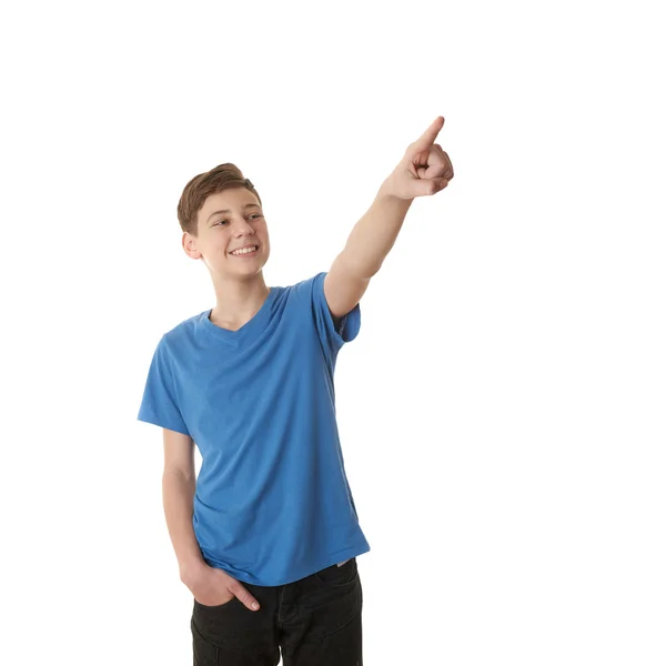 Bonito adolescente menino sobre branco isolado fundo — Fotografia de Stock