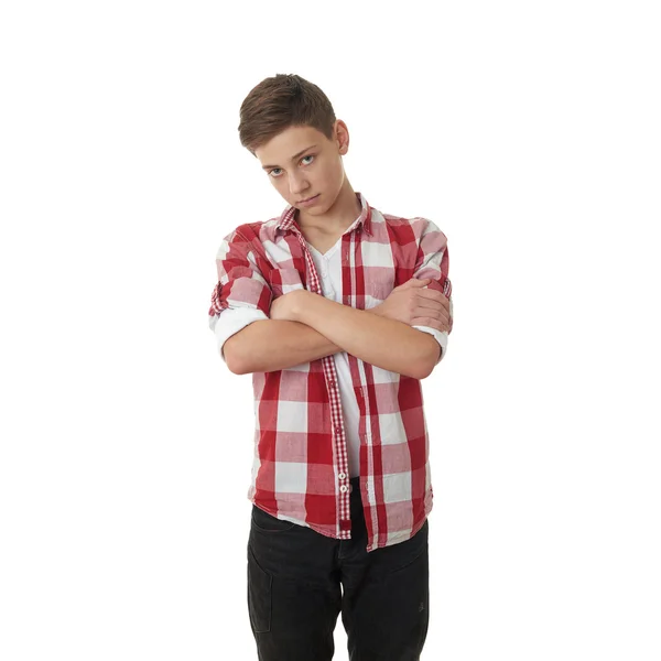 Niedliche Teenager Junge über weißen isolierten Hintergrund — Stockfoto