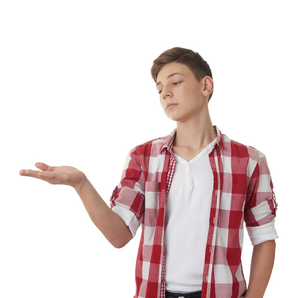 Bonito adolescente menino sobre branco isolado fundo — Fotografia de Stock