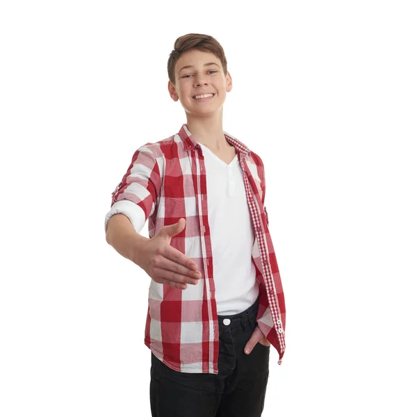 Niedliche Teenager Junge über weißen isolierten Hintergrund — Stockfoto