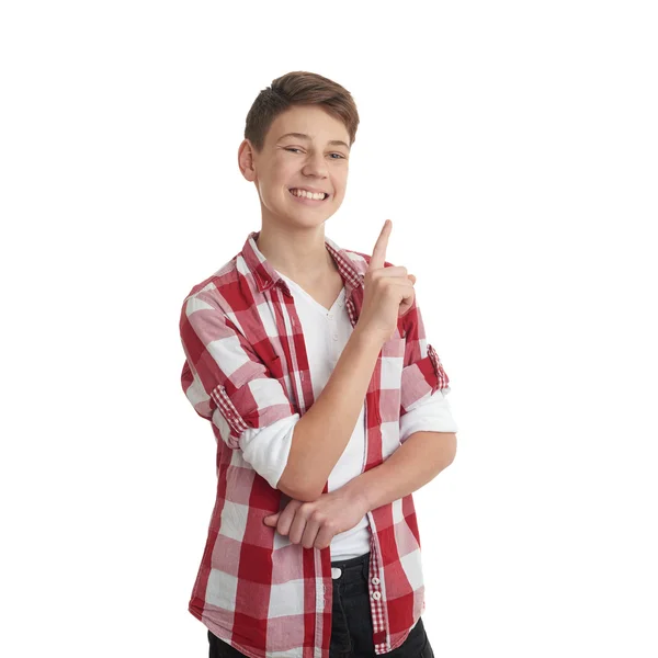 Lindo adolescente chico sobre blanco aislado fondo —  Fotos de Stock