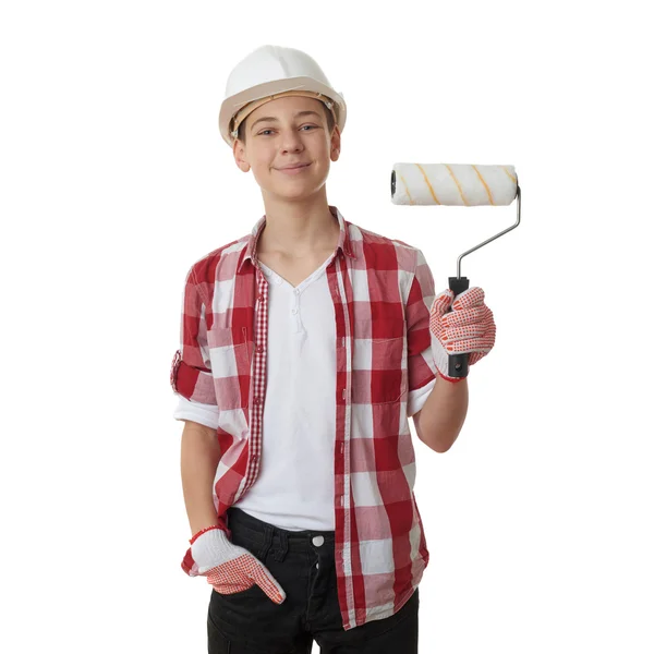 Lindo adolescente chico sobre blanco aislado fondo — Foto de Stock