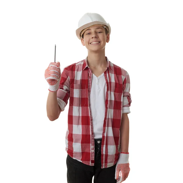 Lindo adolescente chico sobre blanco aislado fondo — Foto de Stock