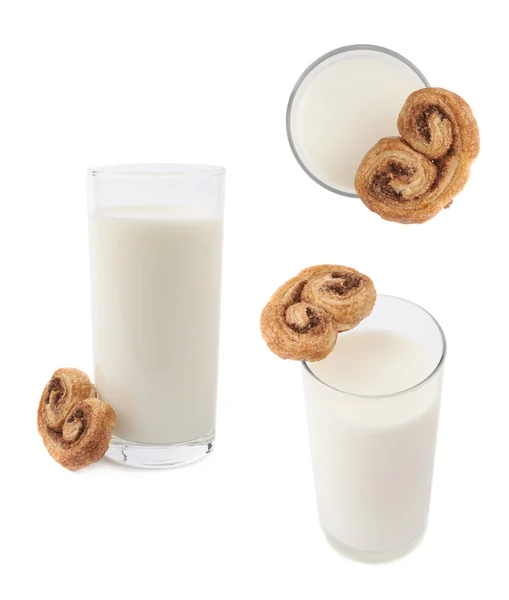 Glas melk en cookie geïsoleerd op de witte achtergrond — Stockfoto