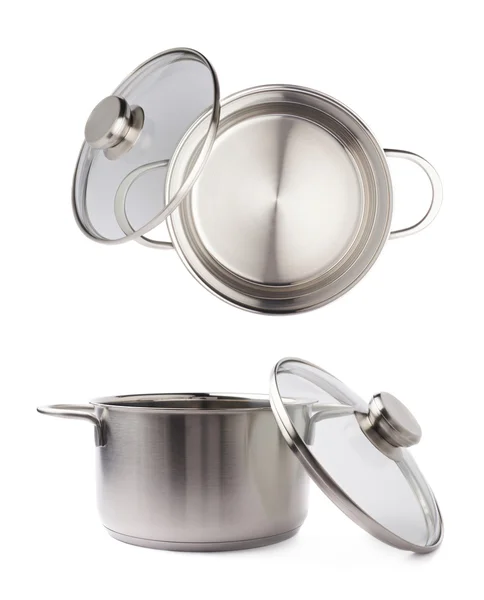 Stainless steel cooking pot pan isolated over white background — Stock Photo, Image