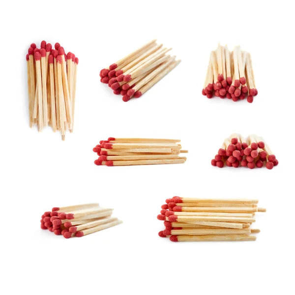 Set of Pile of Wooden matches isolated over the white background — Stock Photo, Image